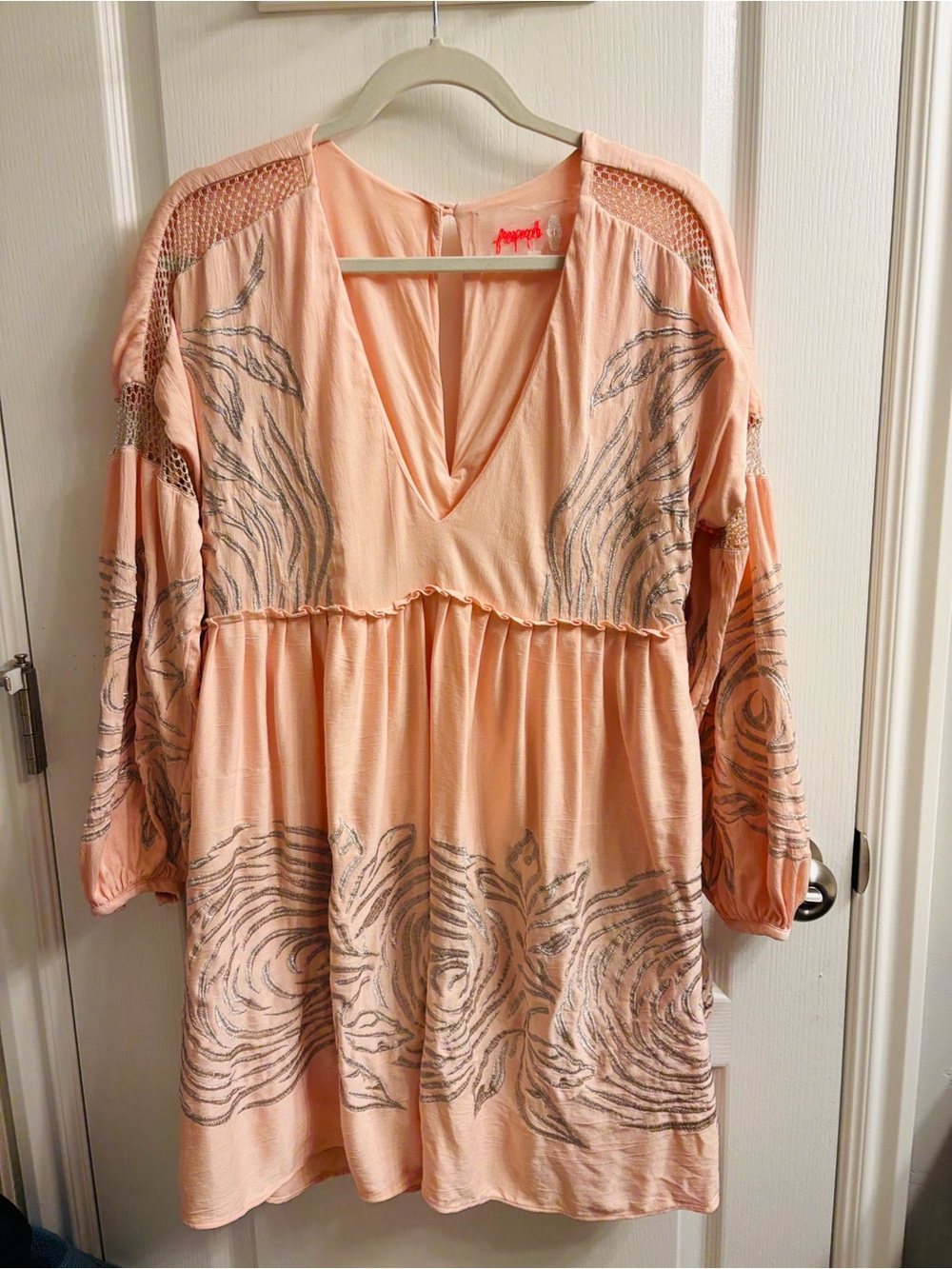 Free People Peach Tunic with Silver Swirl Accents- See Notes